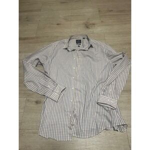Ben Sherman Mens Sz Med Plaid Strech Button Up Shirt White Blue Yellow GBH Blitz